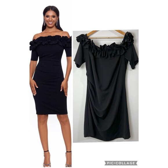 Xscape Dresses & Skirts - Xscape Brynleigh Dress Off The Shoulder Scuba Ruffle Black Party Plus Size 18W